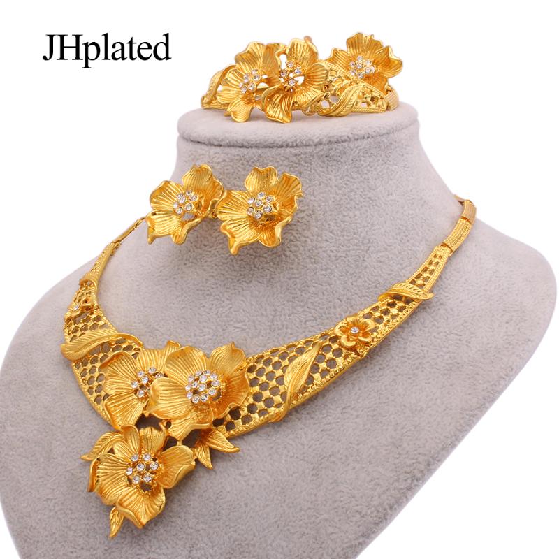 

Dubai Jewelry Sets 24K Gold Plated Luxury African Wedding Gifts Bridal Bracelet Necklace Earrings Ring Jewellery Set For Women &, Silver