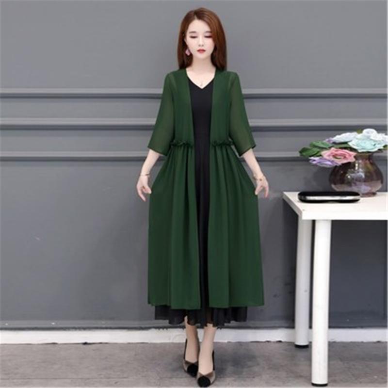 

Women's Knits & Tees Plus Size 5XL Green Blue Thin Cardigan Women Poncho 2022 Summer Long Chiffon Sweater Female Casual Outwear Coat XL-5XL, White