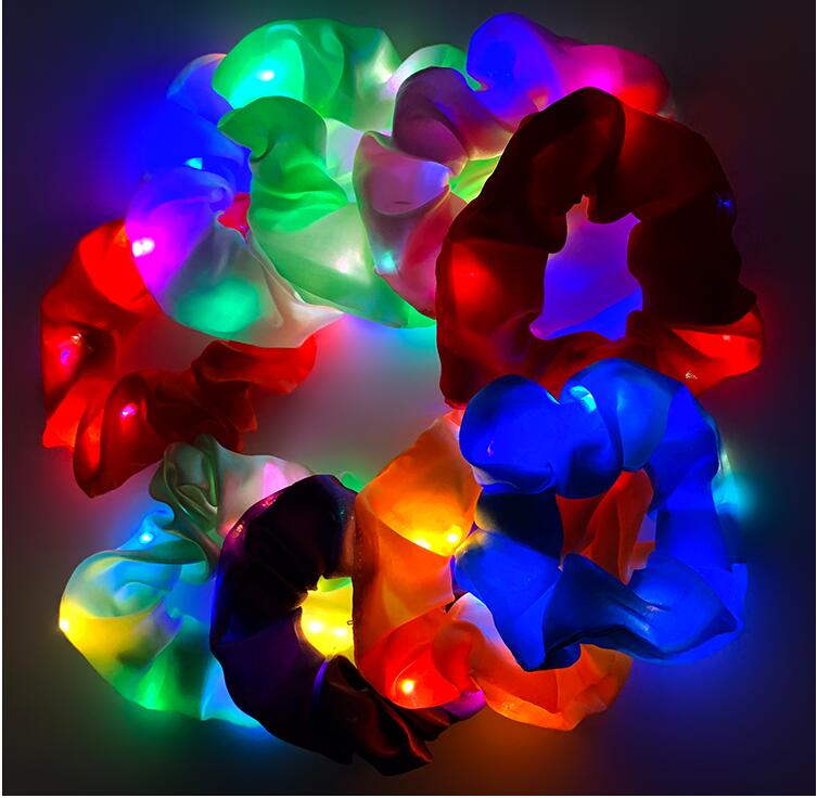 

LED large intestine hair Party ins luminous headdress three gears shiny rope net red nightclub bungee color lamp rubber band female accessories