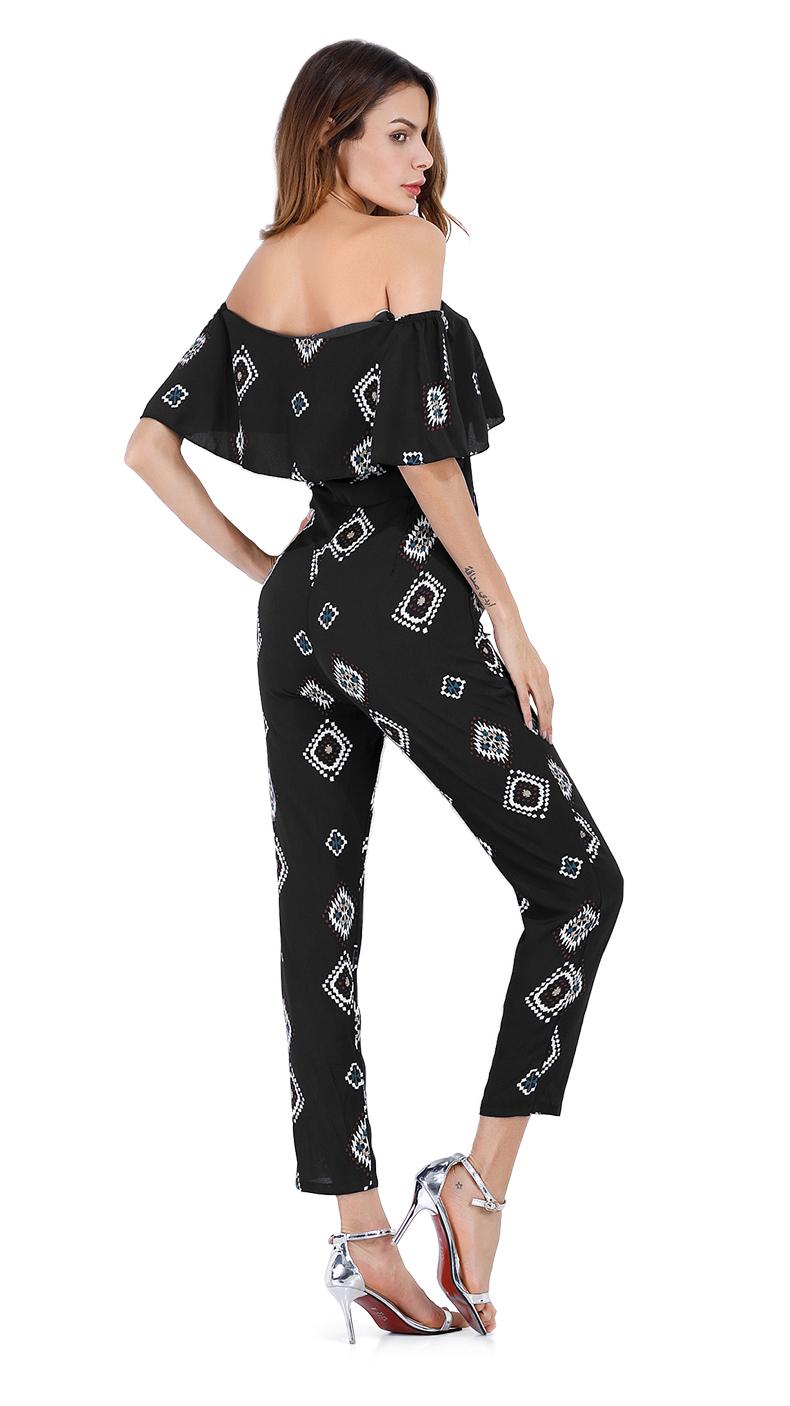 

Women's Jumpsuits & Rompers Printed WOMEN Summer Beach Fashion Casual Flare Pants Female Holiday Clothes, Black