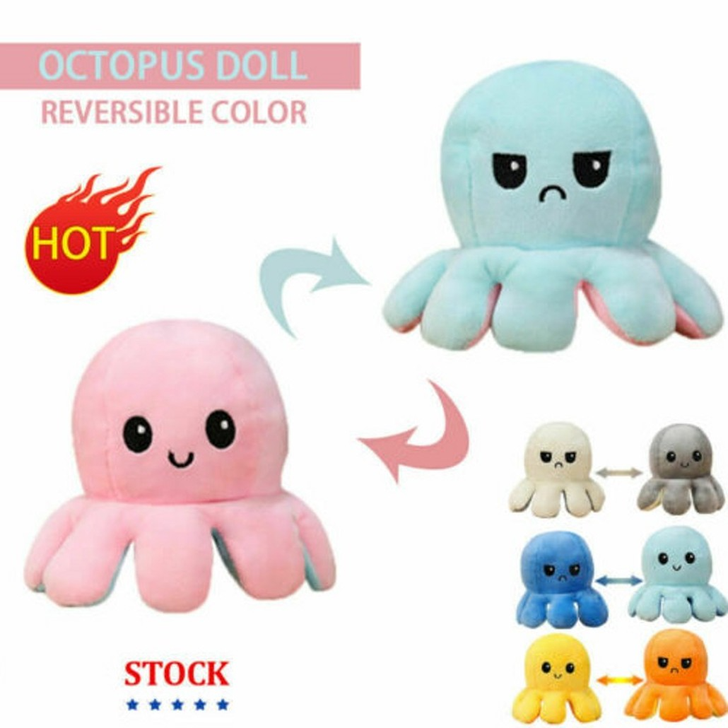 DHL 26 Styles Reversible Flip Octopus Stuffed Soft Double-sided Expression Plush Toy Baby Kids Gift Doll Wedding Festival Party Supplies-image-715721573