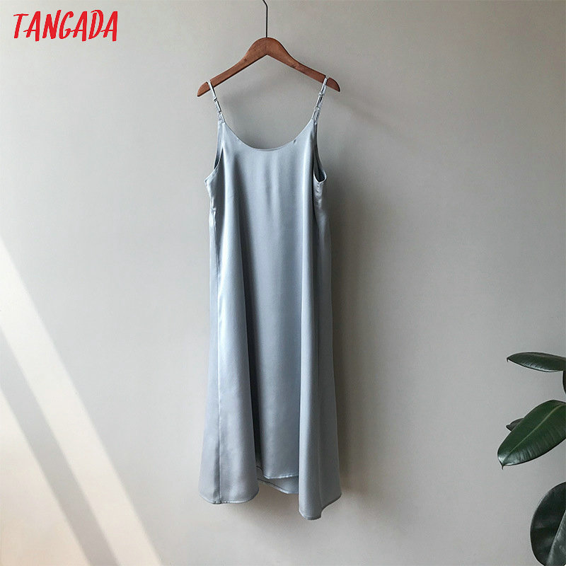 

2021tangada women solid color midi dress strap adjust sleeveless 2021 korean fashion lady elegant dresses vestido asf03, Black;gray