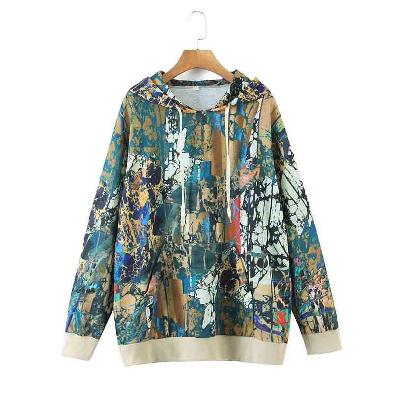 

Women Casual Hooded Sweatshirts Loose Plus Size Camouflage Printed Hoodies Pullover Autumn Female Patchwork XZ2649 210525, Green