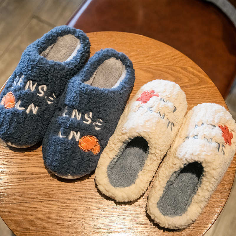 

2021 New Cotton Slippers Women Winter Indoor Furry Slippers Household Cartoon Cute Warm Plush Slippers Men H0827, Beige