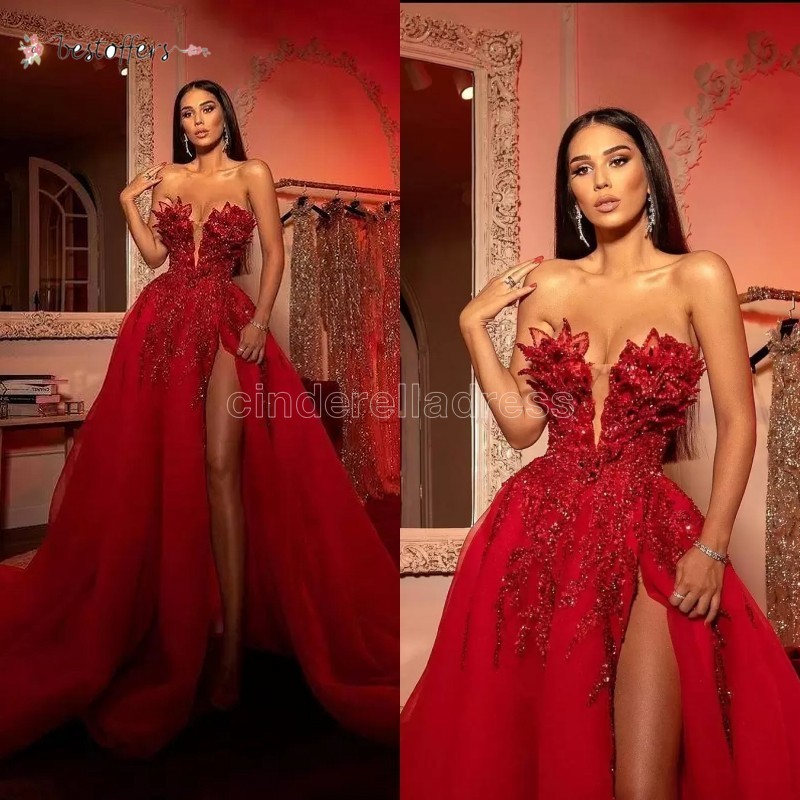 

2022 Red Arabic Aso Ebi Lace Stylish Luxurious Prom Dresses Beaded Crystals Sexy Evening Formal Party Second Reception Gowns Dress BC9430, Same as picture