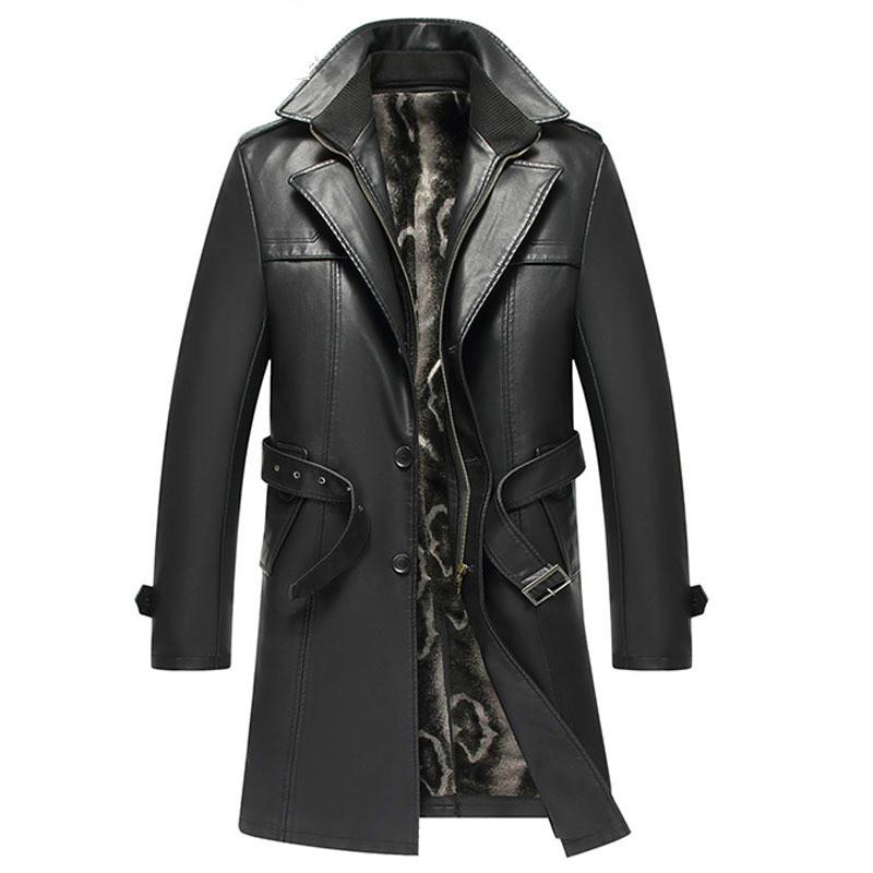 

Men's Trench Coats Simple Fashion Sheepskin Windbreaker Mens Real Leather Jacket And Plus Size  Men Velvet Padded Winter Coat Brand, Black
