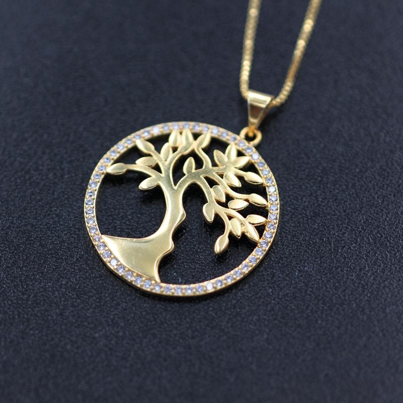 Pendant Necklaces Tree Of Life Necklace For Women Jewelry Gifts Cubic Zirconia Round Fashion Gold Colors Chain Accessorie-image-706611074