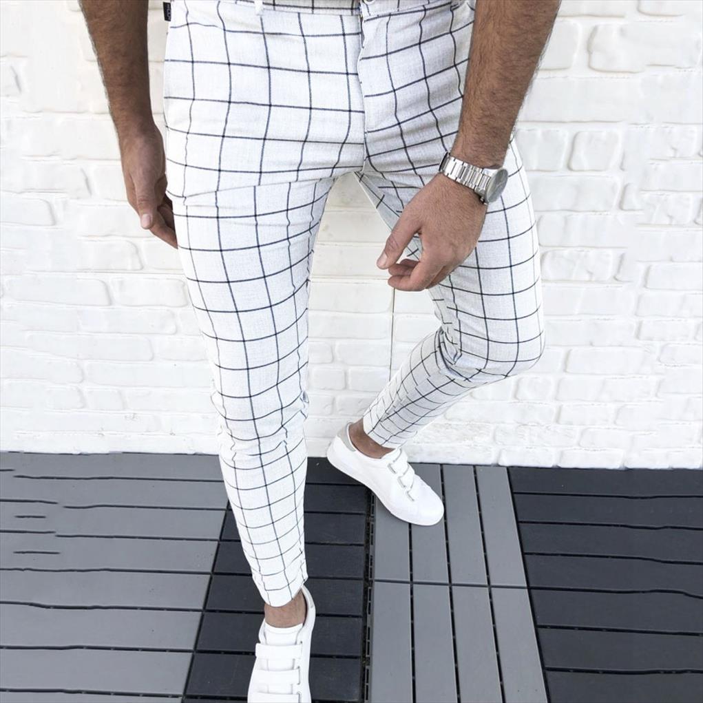 

spring plaid zipper casual fashion women pants slim striped cotton blends pencil male bottom fit, Black