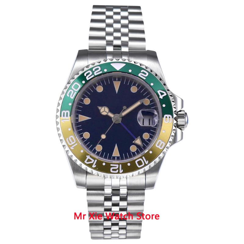 

Wristwatches 40mm Automatic Mechanical Men Watch Luxury Sapphire Crystal Vintage GMT Luminous Waterproof Calendar Wristwatch, No7
