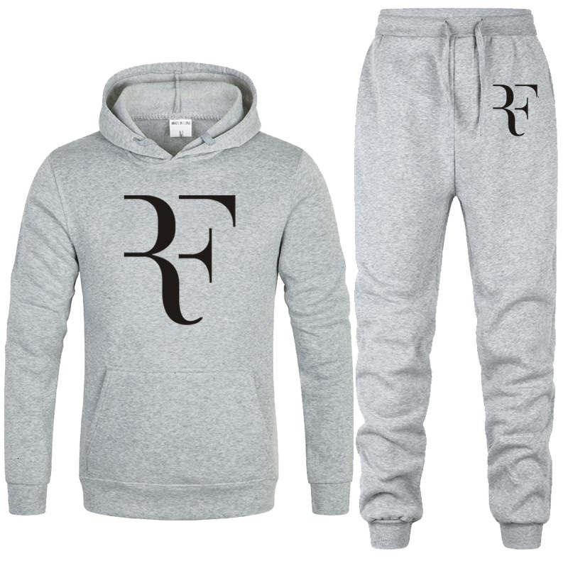 

men's and womens Clothing2 Pieces Tracksuit Fashion Roger Federer RF Print Hoodies+pants Men Casual Hip Hop Mens Hoodie Sweatshirts Man, Black