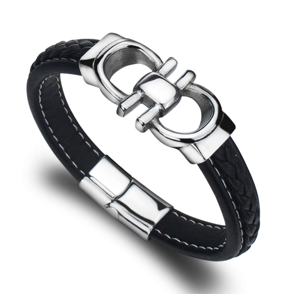 

Bangle Leather Bracelet men's jewelry gift scy1153, Black