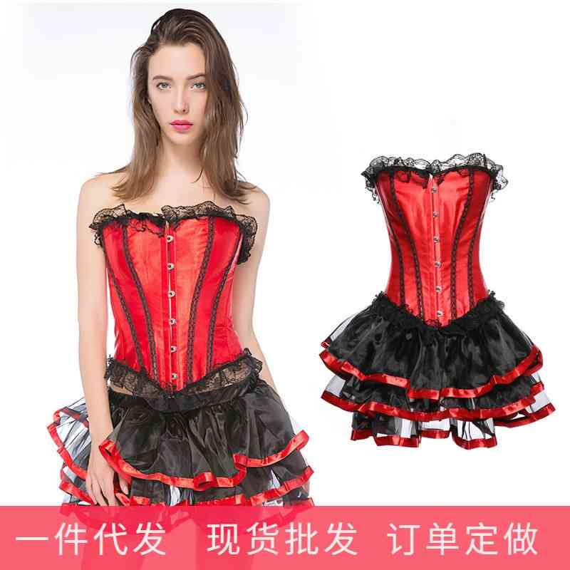 

Court corset, split suit, red dress, shaping body beauty clothes, performance clothes, White;black