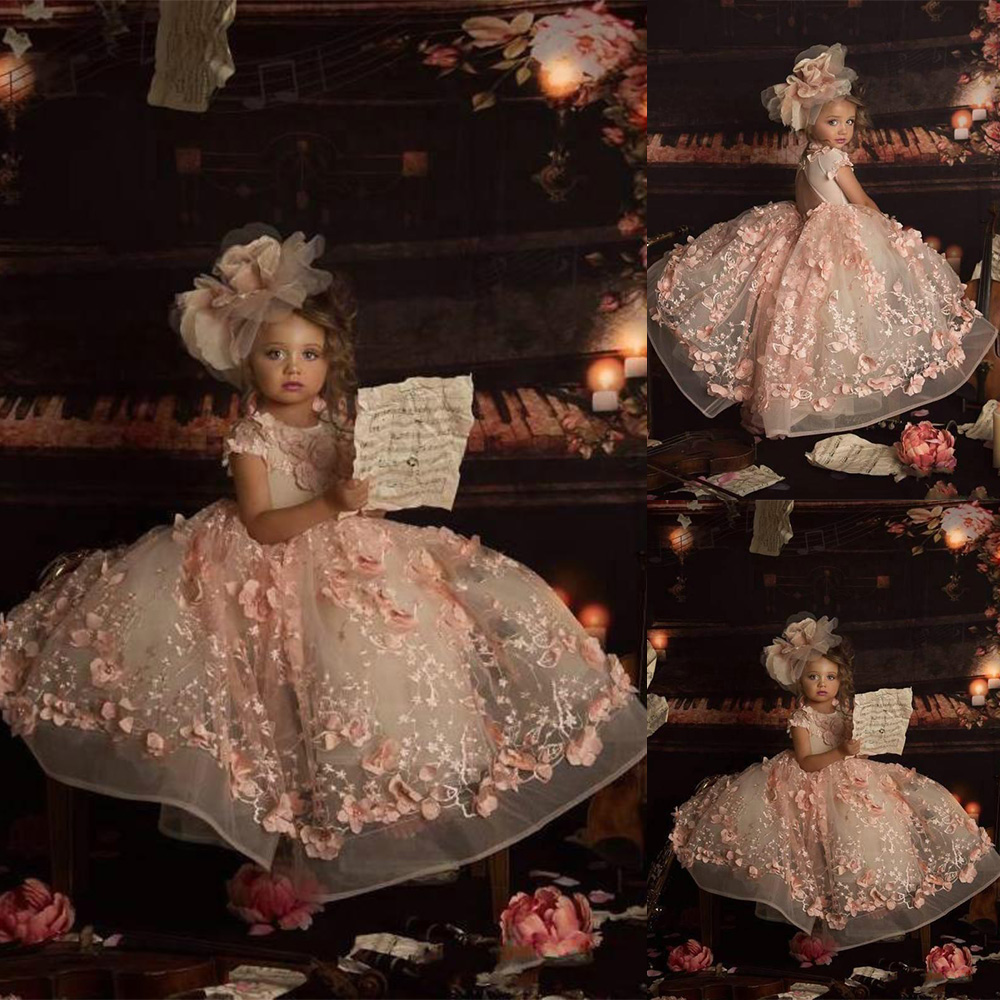 

Ball Gown Flower Girl Dress Pageant Dresses Tiered Backless First Communion Gowns For Girls, Blue