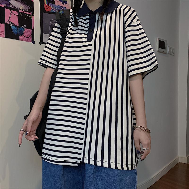 

Women's T-Shirt Ulzzang Harajuku Summer Oversize Korean Style Ins Short Sleeve T-shirts Casual Clothing Striped Tees Ladies Tops Fashion, Multi