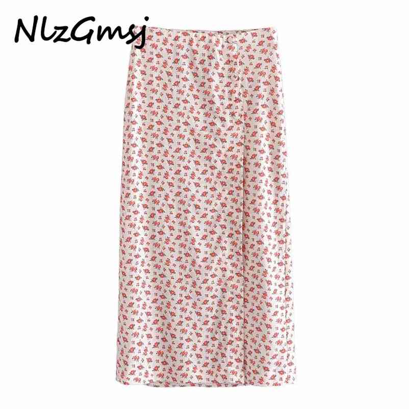 

Skirt Women Flowers Print Long s Summer France Style Streetwear Elastic Waist Midi 05 210628, As picture
