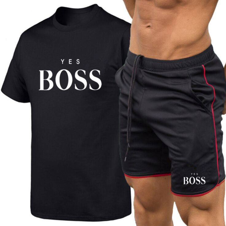 

Men's Tracksuit Summer Clothes Sportswear Two Piece Set T Shirt Shorts Brand Track Clothing Male Sweatsuit Sports Suits, Gray