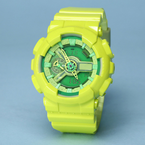 

Outdoor sports men's quartz 110 watch digital LED dual display waterproof and shockproof world time PU with automatic hand-raising light