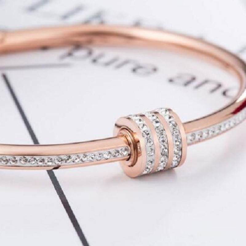 

18K Rose Gold Plated Love Korean Style Bangle Titanium Steel Diamond Bracelet Open Crystal Jewelry