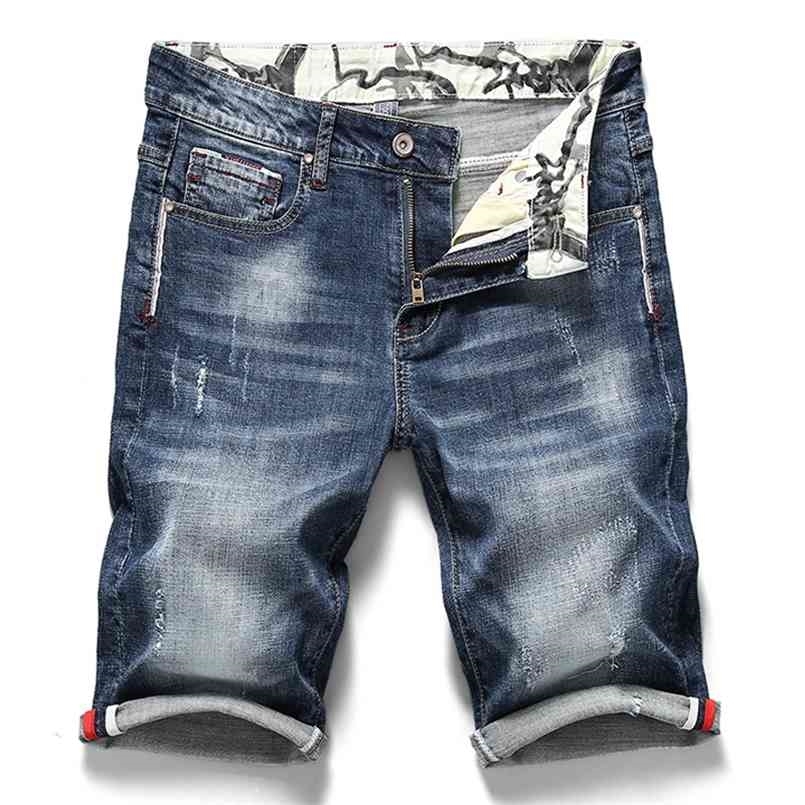 

Men's Stretchy Short Jeans Fashion Casual Slim Fit High Quality Elastic Denim Shorts Male Brand Summer Clothes 210716, Blue