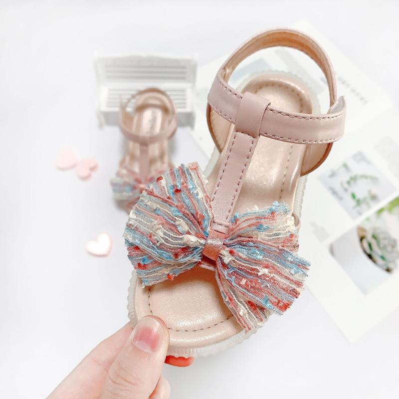

Sandals Fashion Lace Butterfly-Knot Non-Slip Soft Kid Princess Summer Big Children's Girls Open Toe Beach, Black;red
