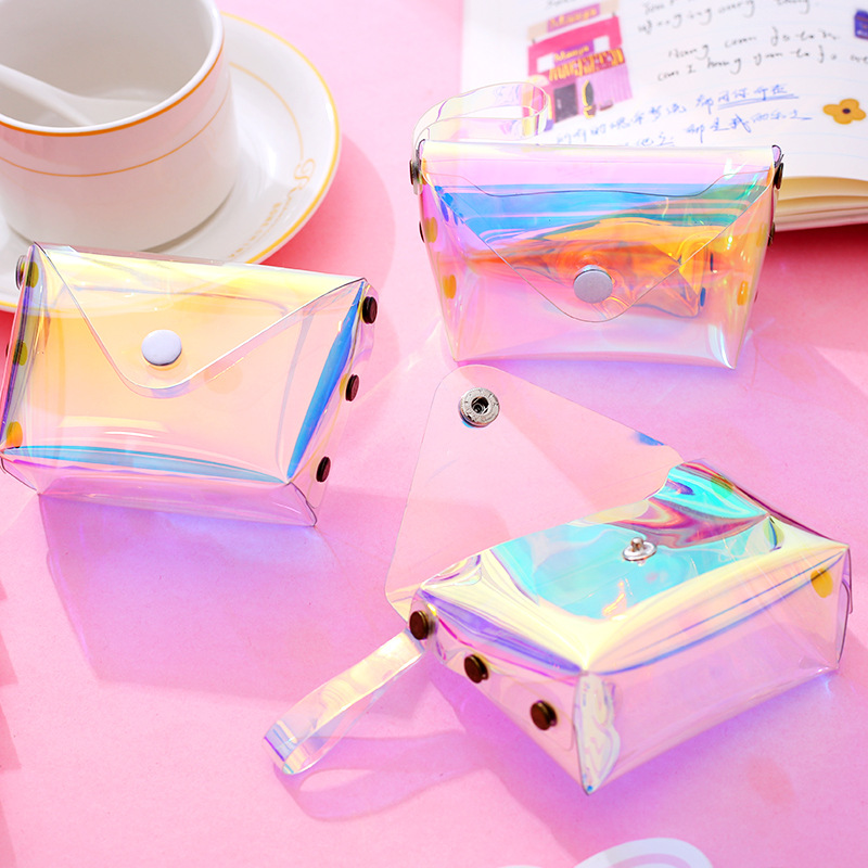 

Transparent laser coin purse girl's cute Jelly Pocket Wallet Square Data Cable Pack size 9*6.5cm, Silver