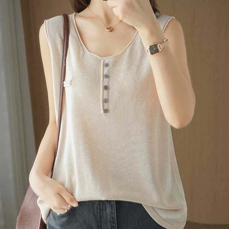 

Blusas Summer Tops Women Knitted Top Solid Vest V-neck Sexy Clothes Korean Fashion Sexy Cotton Short Tank Women Shirt 14644 210527, Gray