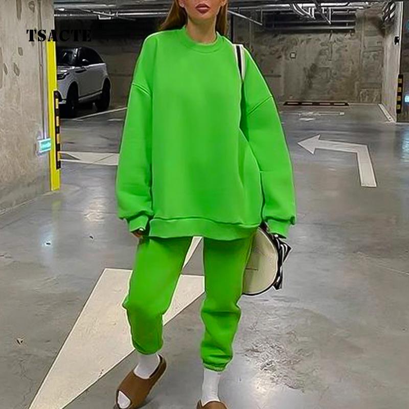 

Women's Two Piece Pants Loose Fashion Sportswear Two-Piece Plus Velvet Oversize Sweatshirt Set Sports Trouser Warm Autumn Winter Suits, White