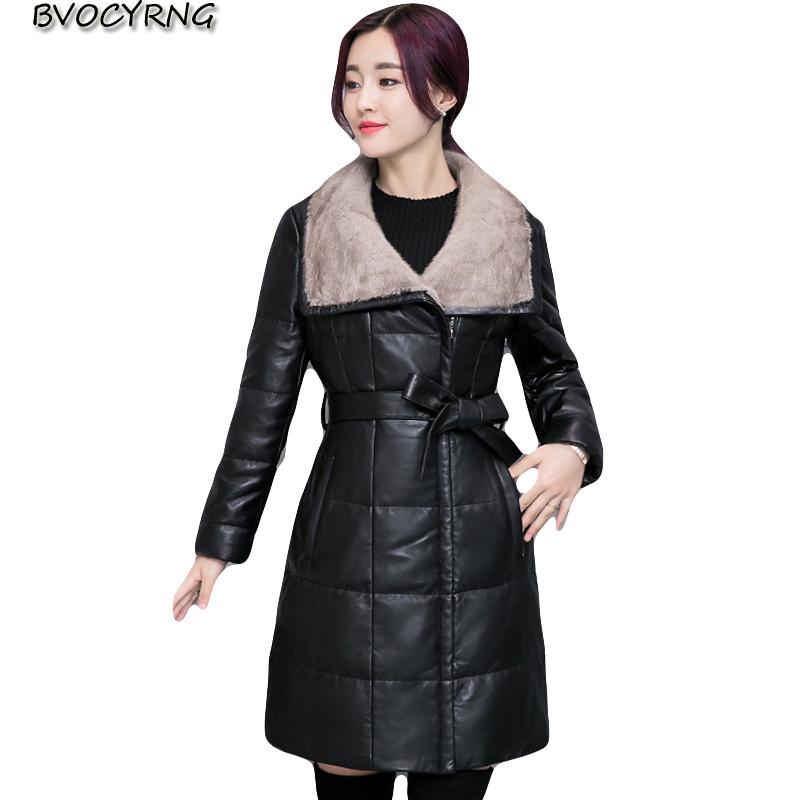 

Women's Leather & Faux 2021 Fashion PU Jacket High-end Elegance Women Winter Warm Parkas Coat Female Thicken Plus Size Coats, Black