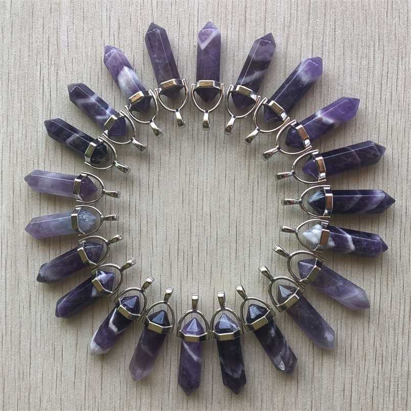 

24pcs/lot Wholesale Fashion Natural stripe amethysts Charms Hexagonal healing Reiki Point pendants for jewelry making free 211014, Bronze;silver