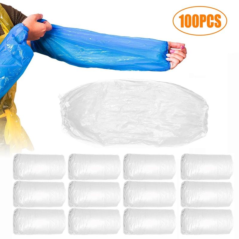 

100Pcs Waterproof Disposable Arm Sleeves, 15.7 Inch Long Sleeve Protective Cover For Household, Painting, Safe Elbow & Knee Pads, White