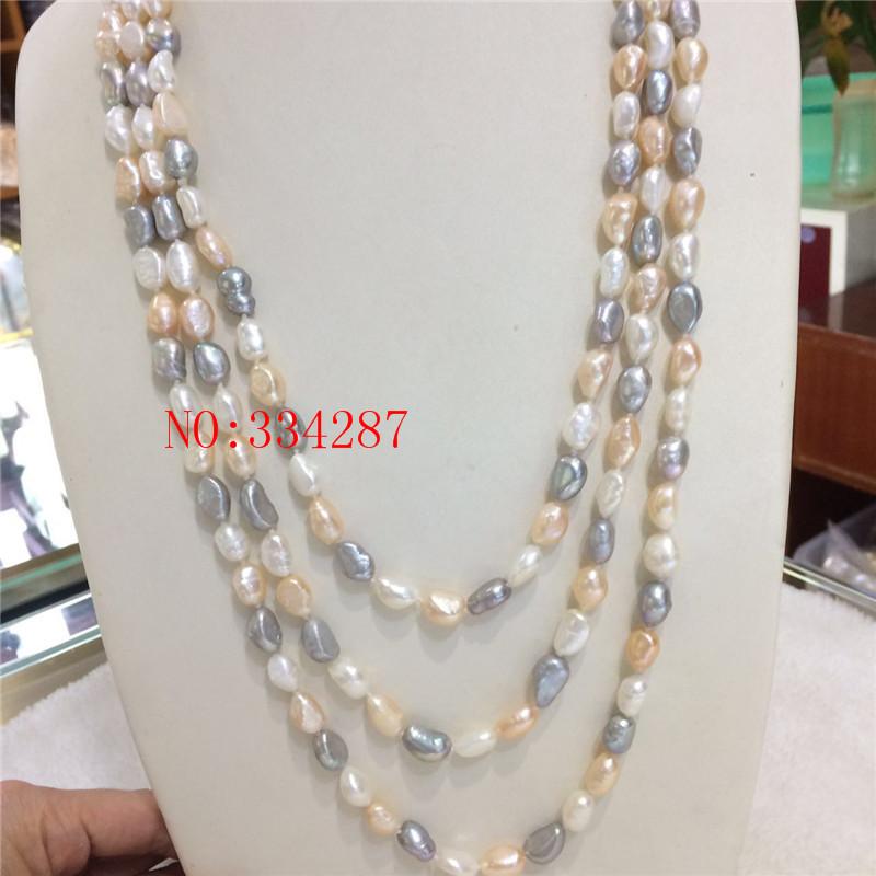 

Pendant Necklaces Natural Freshwater Pearl 8-9MM Pink Gray White Baroque Irregular Necklace 48 Inches