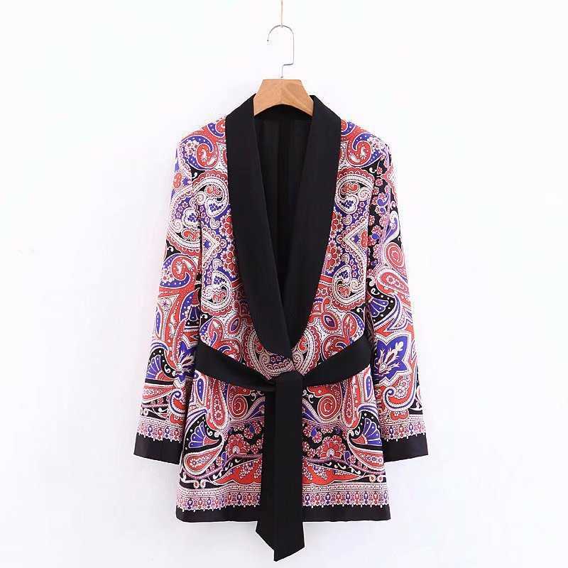 

Women's printed mid-length blazer spring and autumn casual jacket small suit High quality loose coat feminine 210527