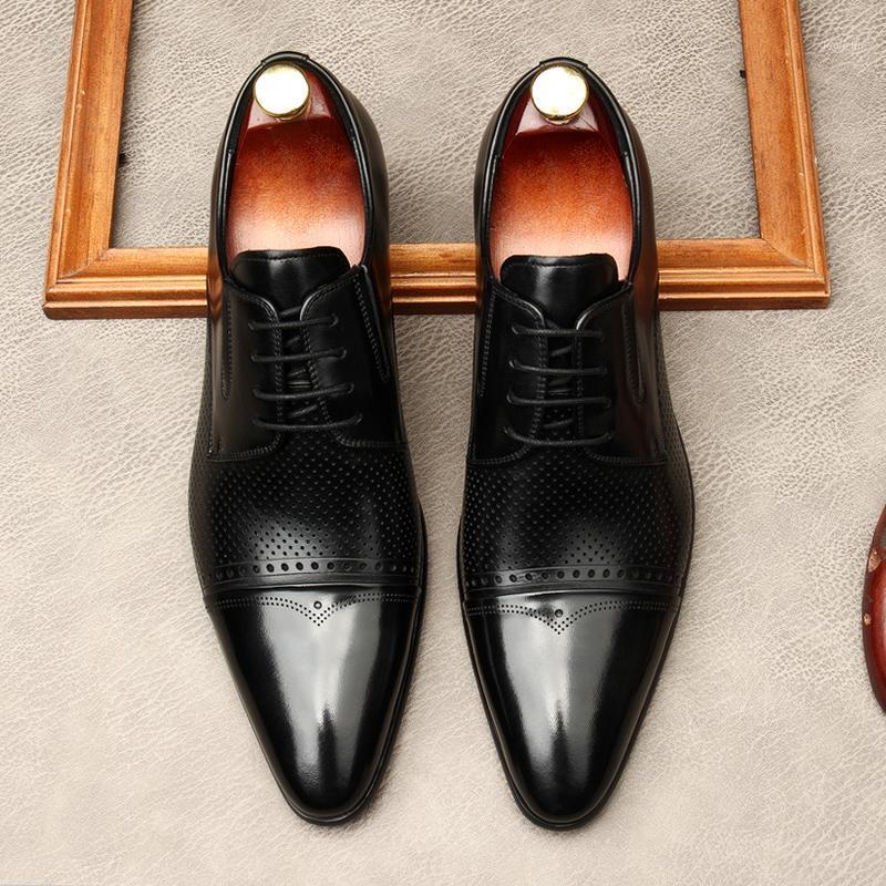 

Large Size EUR45 Black Brogue Business Shoes Genuine Leather Prom Mens Dress
