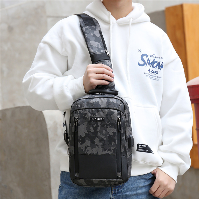 

outlet factory men leather shoulder bags sports street trends outdoor leisure crossbody bag streets trend camouflage backpack Oxford printed backpacks, Blue(boutique box)