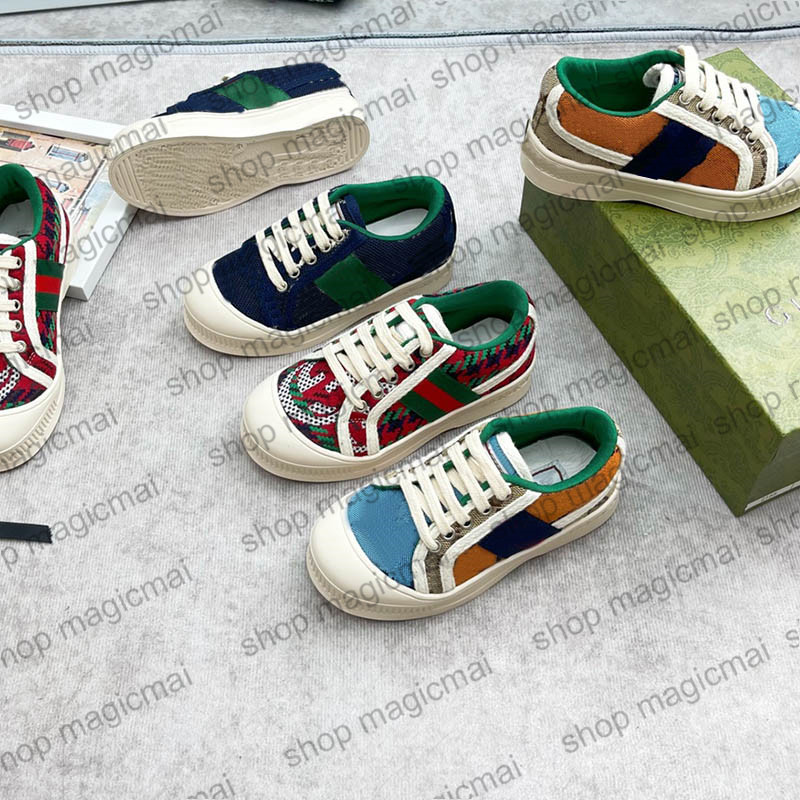 

Designer Kids Tennis Kids Shoes Children Sneaker Colorful Canvas Lace up Shoe With Box High Quality Footwear EU26-35, Cream