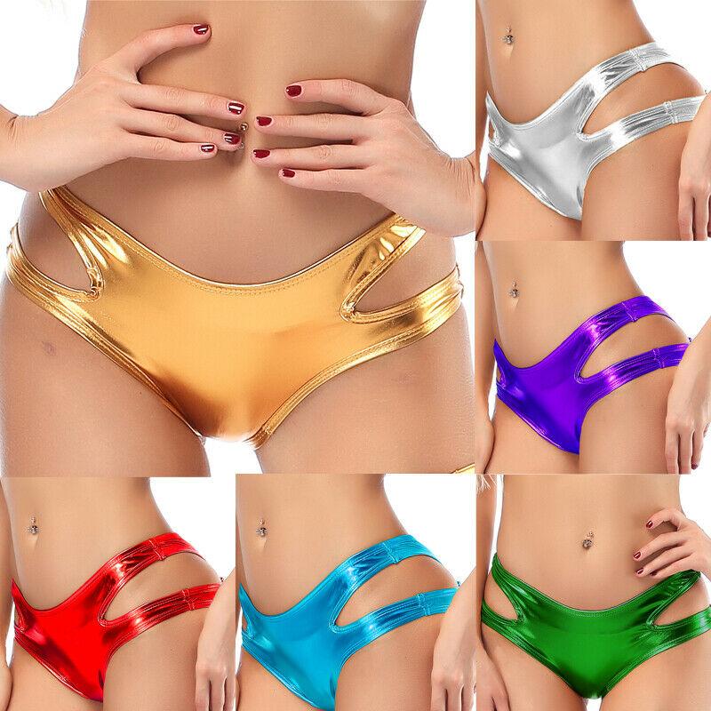 Women's Panties Women Shiny Metallic Hollow Out Briefs PU Leather Shorts Underwear Lady Rave Dance Clubwear Pole Dancing-image-752107414