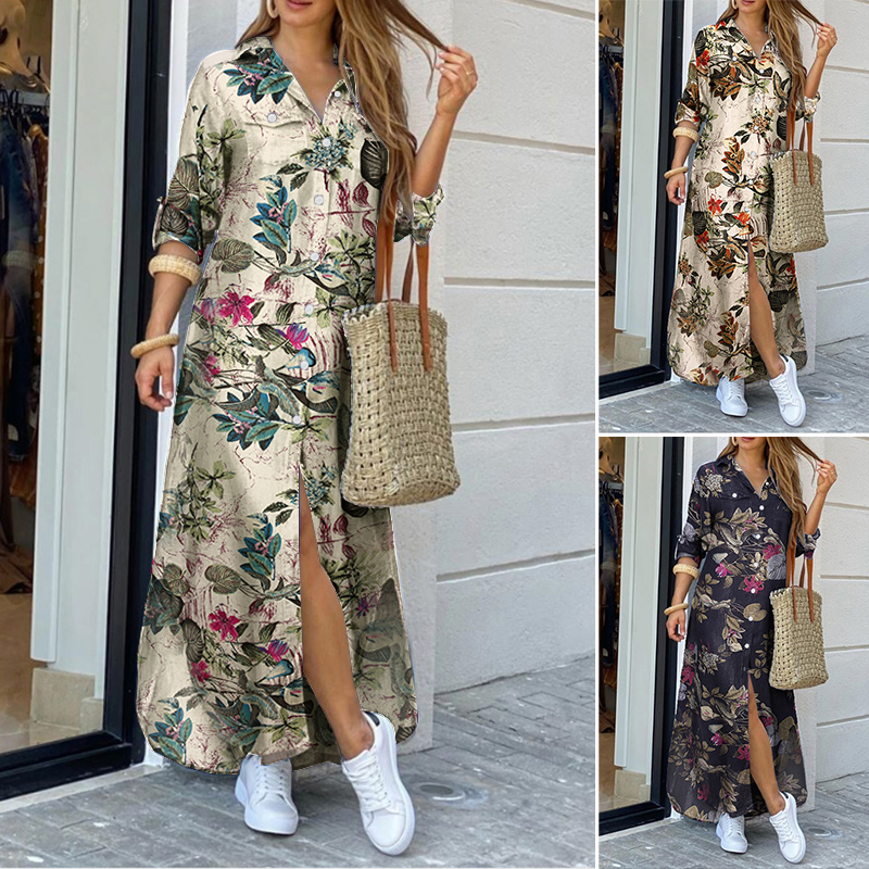 

20215xl maxi dress women 2021 female striped vestidos casual lapel sundress zanzea autumn vintage shirt dress plus size holiday robe, Black;gray