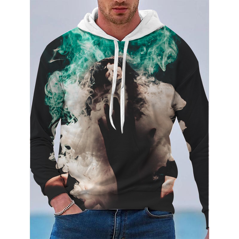 

Fluorescent E-smoke art fog pattern men  3D printed hoodie visual impact party top punk goth round neck high quality American sweater hoodie, Picture1