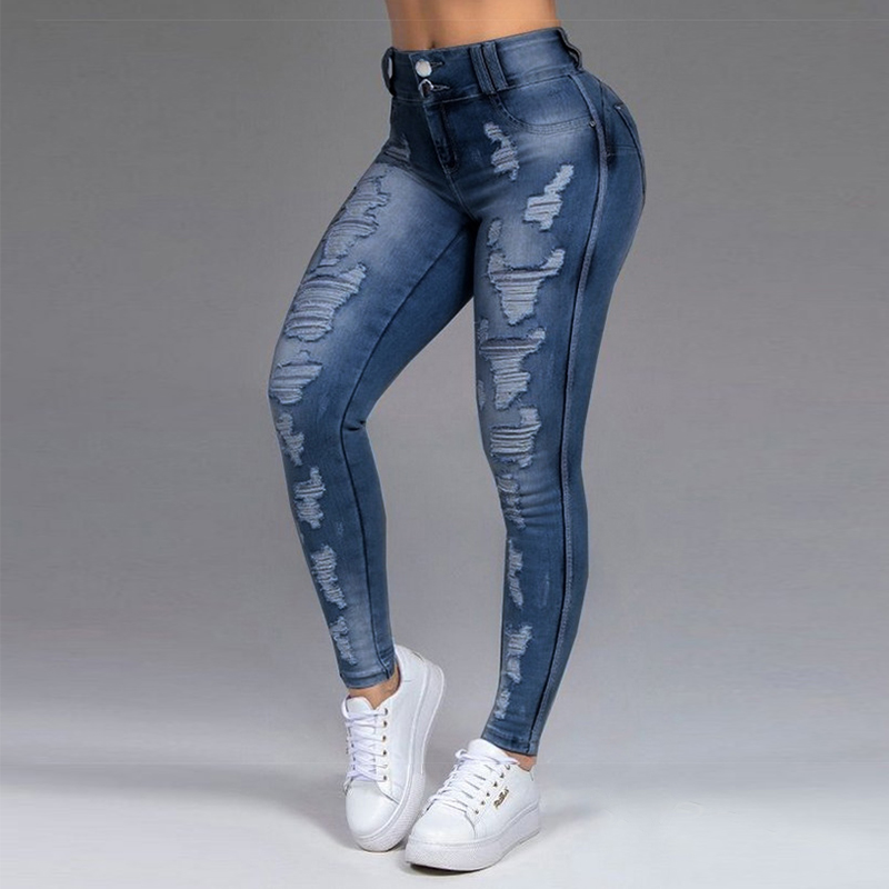 

2021new womens jeans 5xl 6xl stretch ripped skinny black denim jean mom female large size woman elastic office fashion trendy, Blue