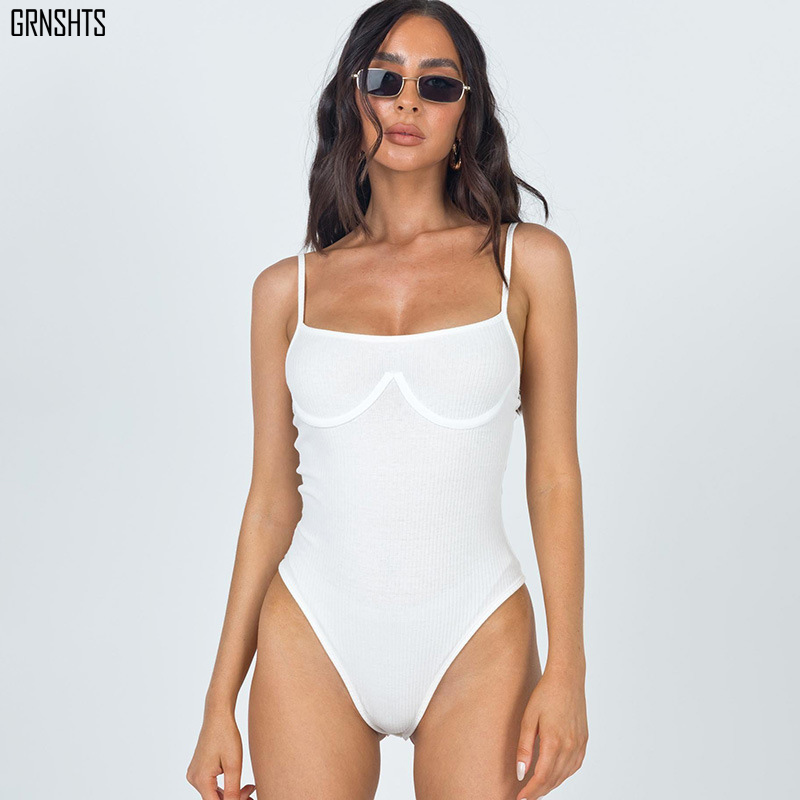 

New Women Solid Color Bodysuit Sexy Push Up Sleeveless Bodycon Body Suit Summer Fashion Sstreetwear Outfits Body 2021, White