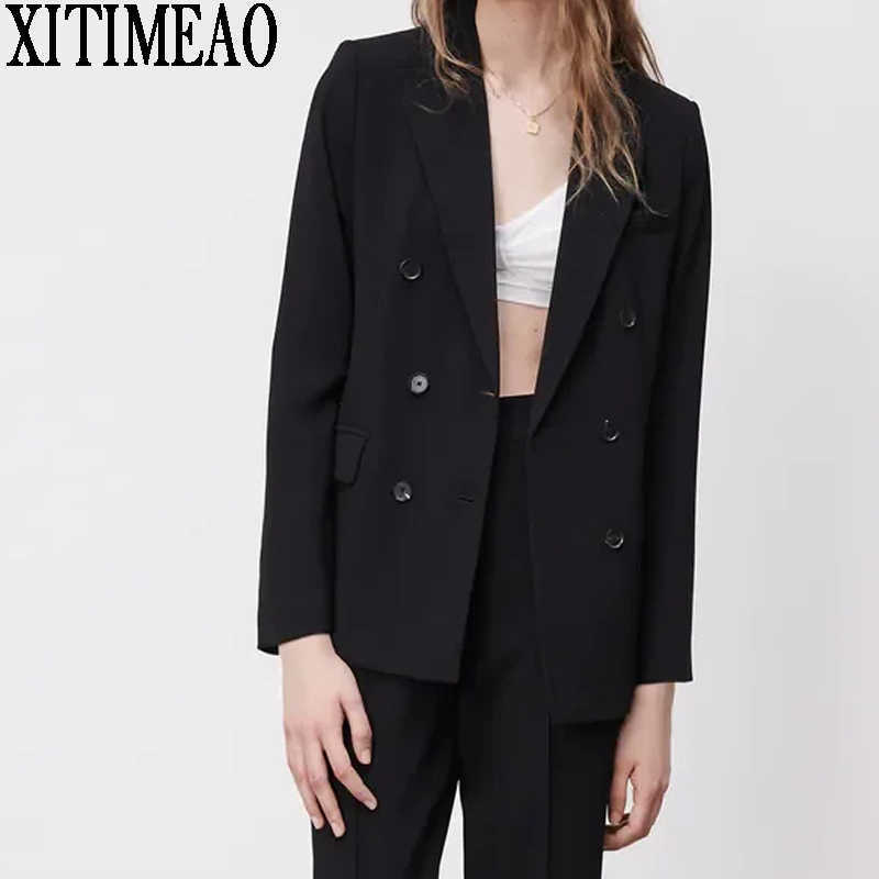 

ZA Women Fashion With Buttons Blazers Coat Vintage Long Sleeve Black Suit Female Outerwear Chic Tops XITIMEAO 210604