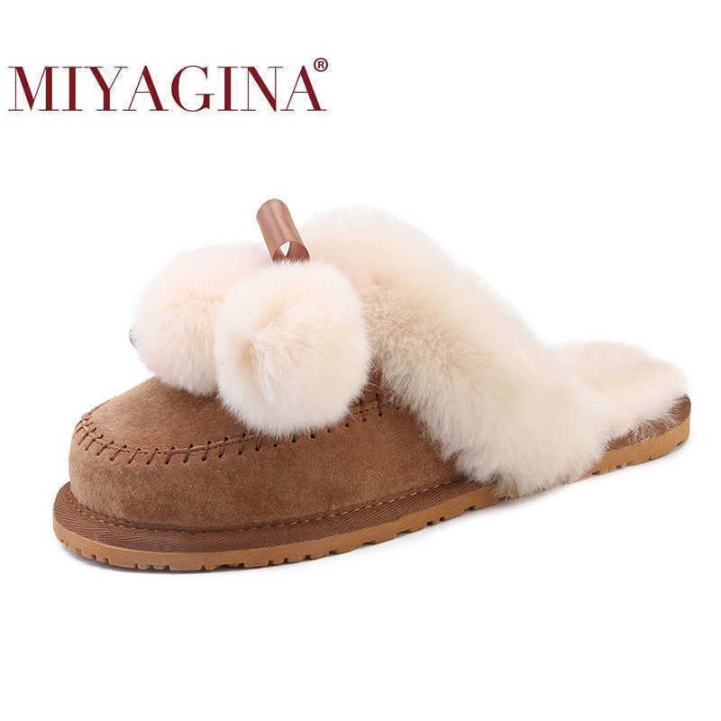 

MIYAGINA Luxury brand Woman Casual Wool Slippers 100% Natural Sheepskin Winter Warm Fur Slippers Women Home Shoes Indoor Slipper H0827, Dark pink