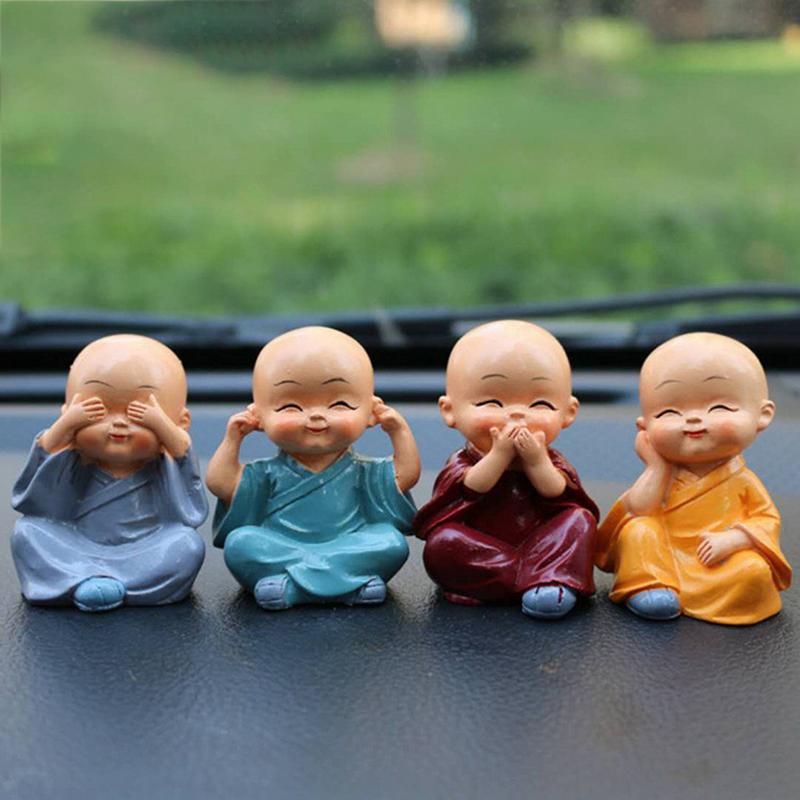 

Interior Decorations 4Pcs Cute KongFu Monk Car Display Decoration Seat Ornament Home Lovely Decor Dolls