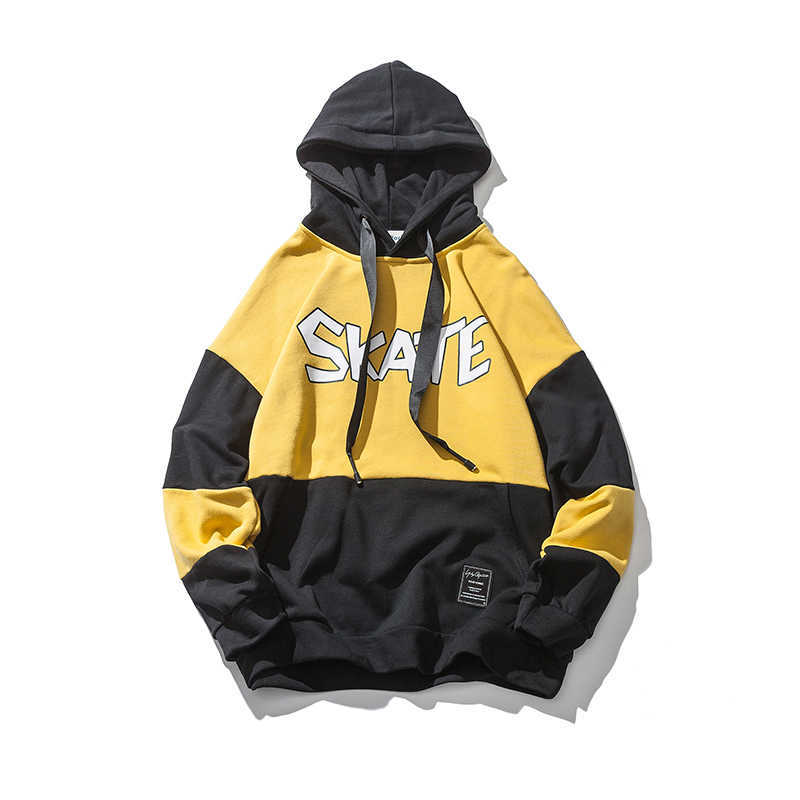 

Casual Autumn Spring Men Hoodies Hip Hop Street Wear Sweatshirts Skateboard Pullover Hooded Male Contrast Color Sports Tops 210603, Green