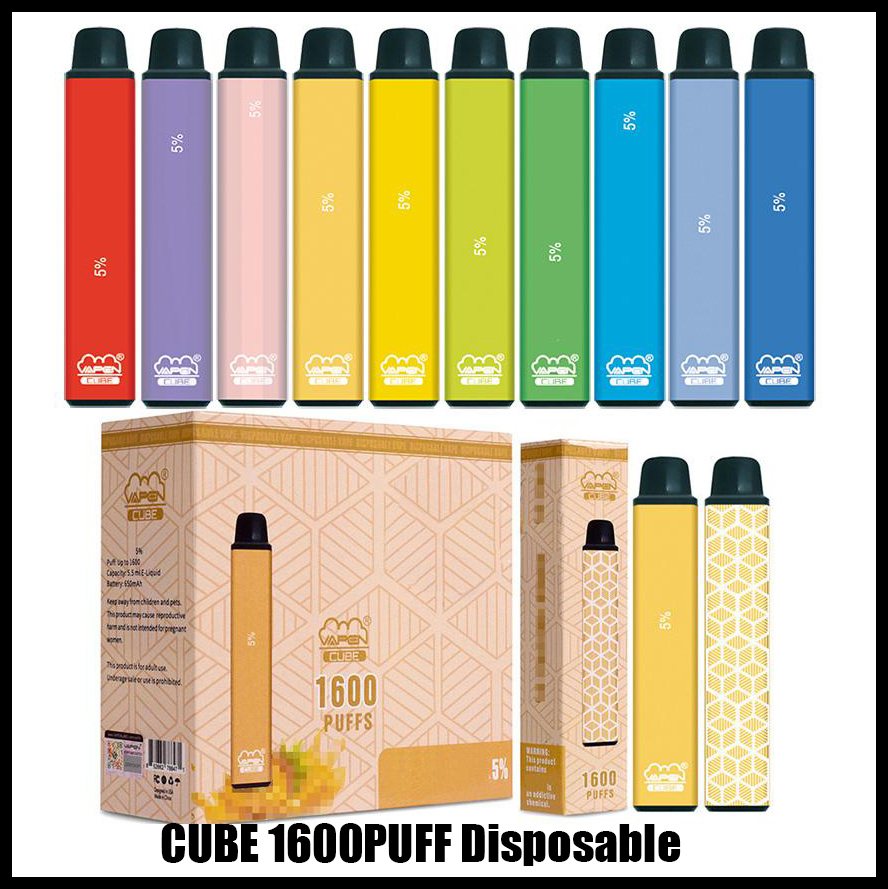 

Original VAPEN CUBE 1600 PUFFs Disposable Vape Pen Kits 650mAh Battery 5.5ml Capacity Authentic e Cigarettes Portable Vaporizer Pre-Filled Bars Vapors