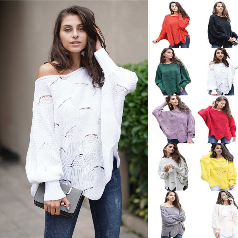 

autumn and winter loose solid color sweater large size trendy round neck bat sleeve pullover 210527