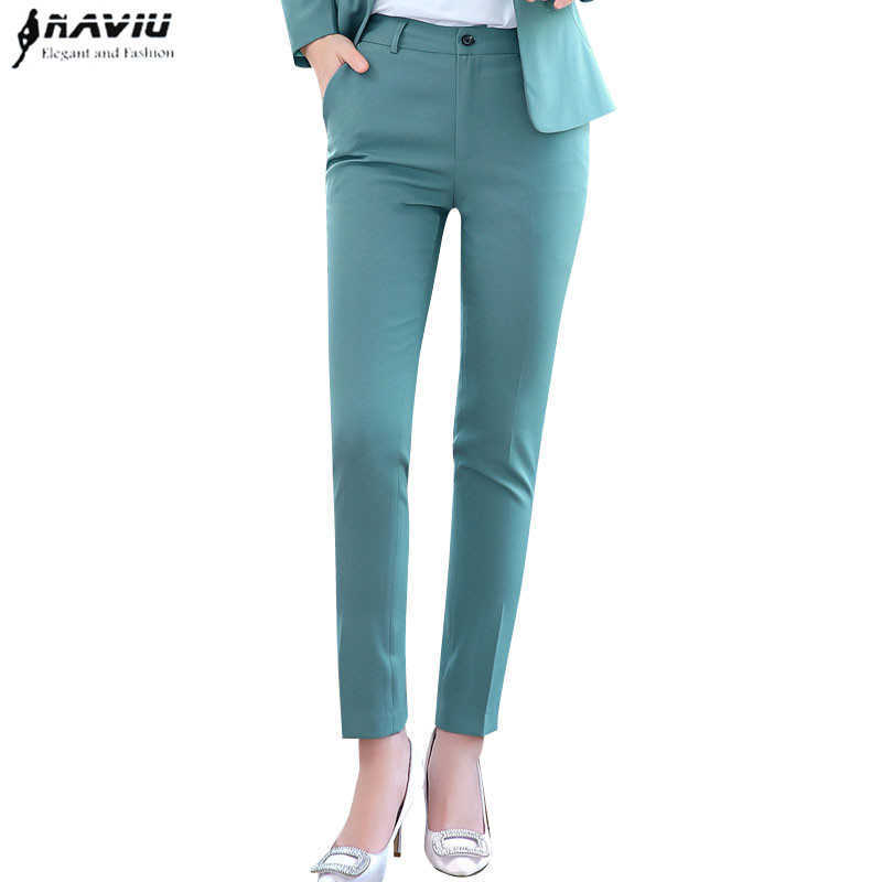 

Spring Fashion Light Green Ankle-Length Pants Office Ladies Slim Mid Waist Pencil Trousers Pink Bottom 210604, Light green pants