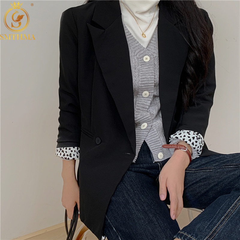 

Autumn Office Ladies Solid Leopard Long Sleeve Coat Jacket Women Mujer Chaqueta 210520, Photo color