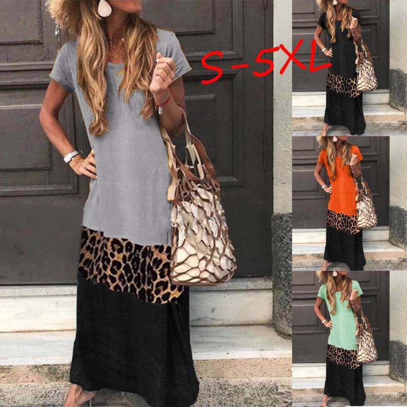 

Casual Dresses Women Plus Size -neck Short Sleeve Ankle-Length Leopard Print Color Matching Vestido De Mujer 2021, Orange