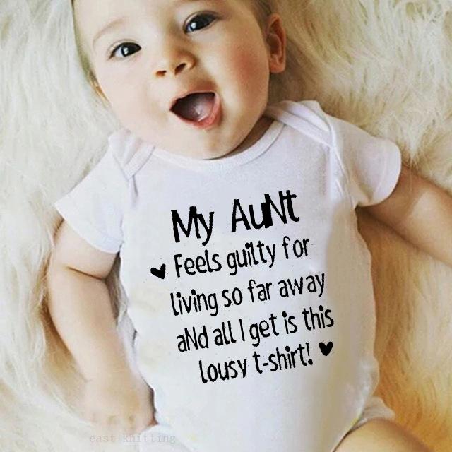 

Rompers My Aunt Letter Printed Summer Clothes For Kids Baby Onesie Borns Romper Girls Boys Infant Items Toddler Jumpsuits Gifts, Wg